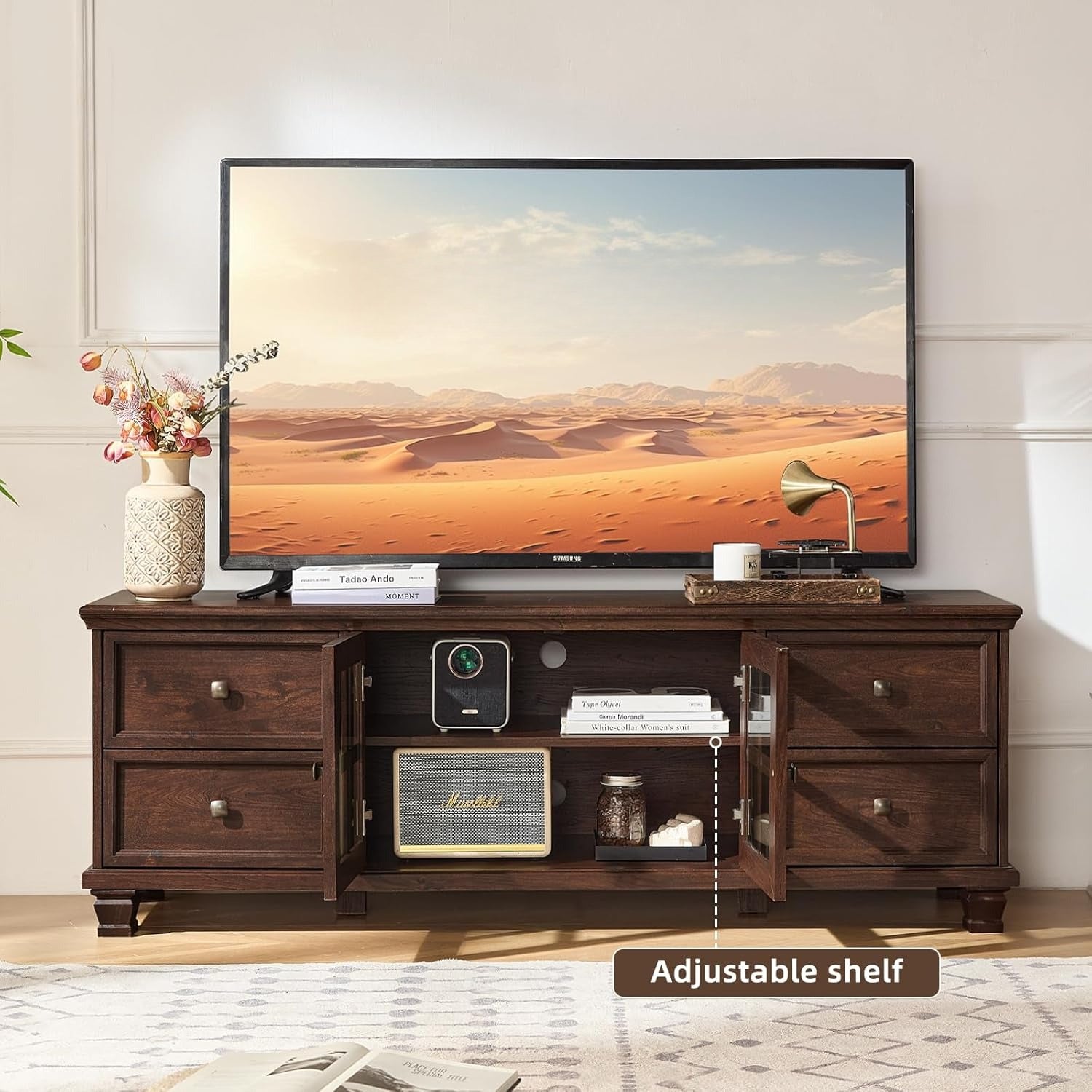 Farmhouse Walnut Drawer TV Stand