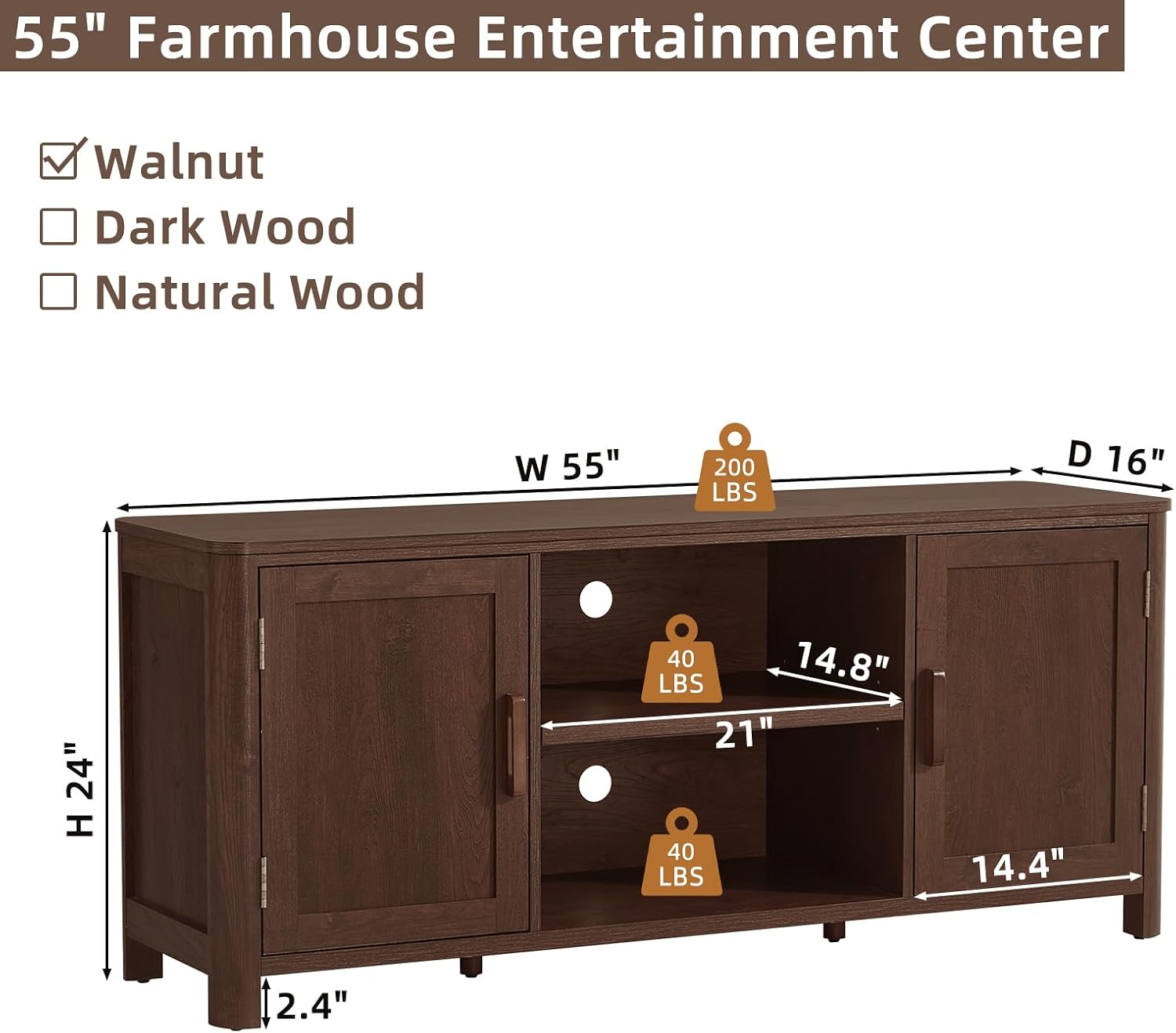 Farmhouse Walnut TV Storage Console