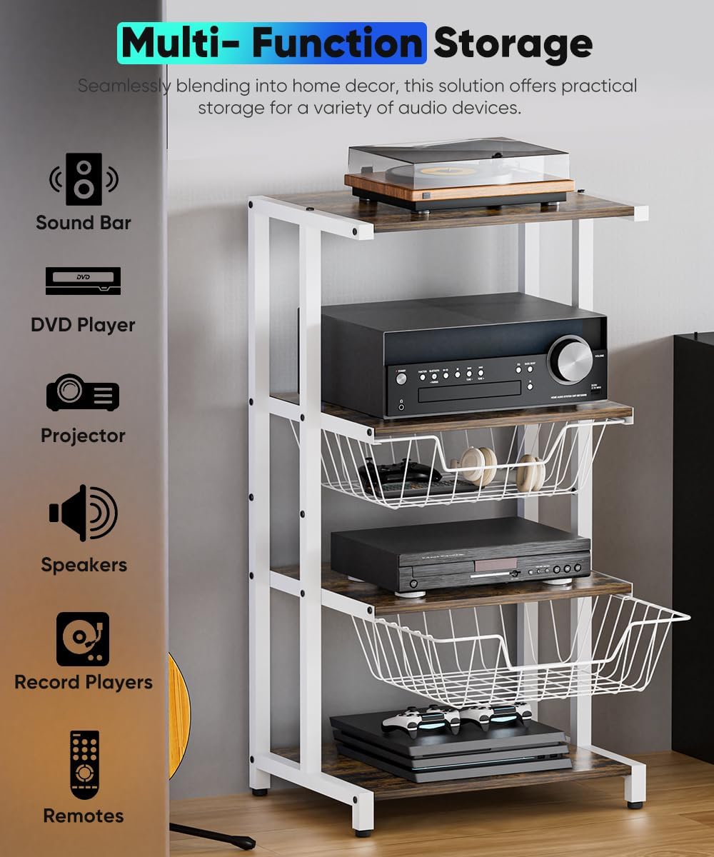 4-Tier Corner Media Stand Baskets