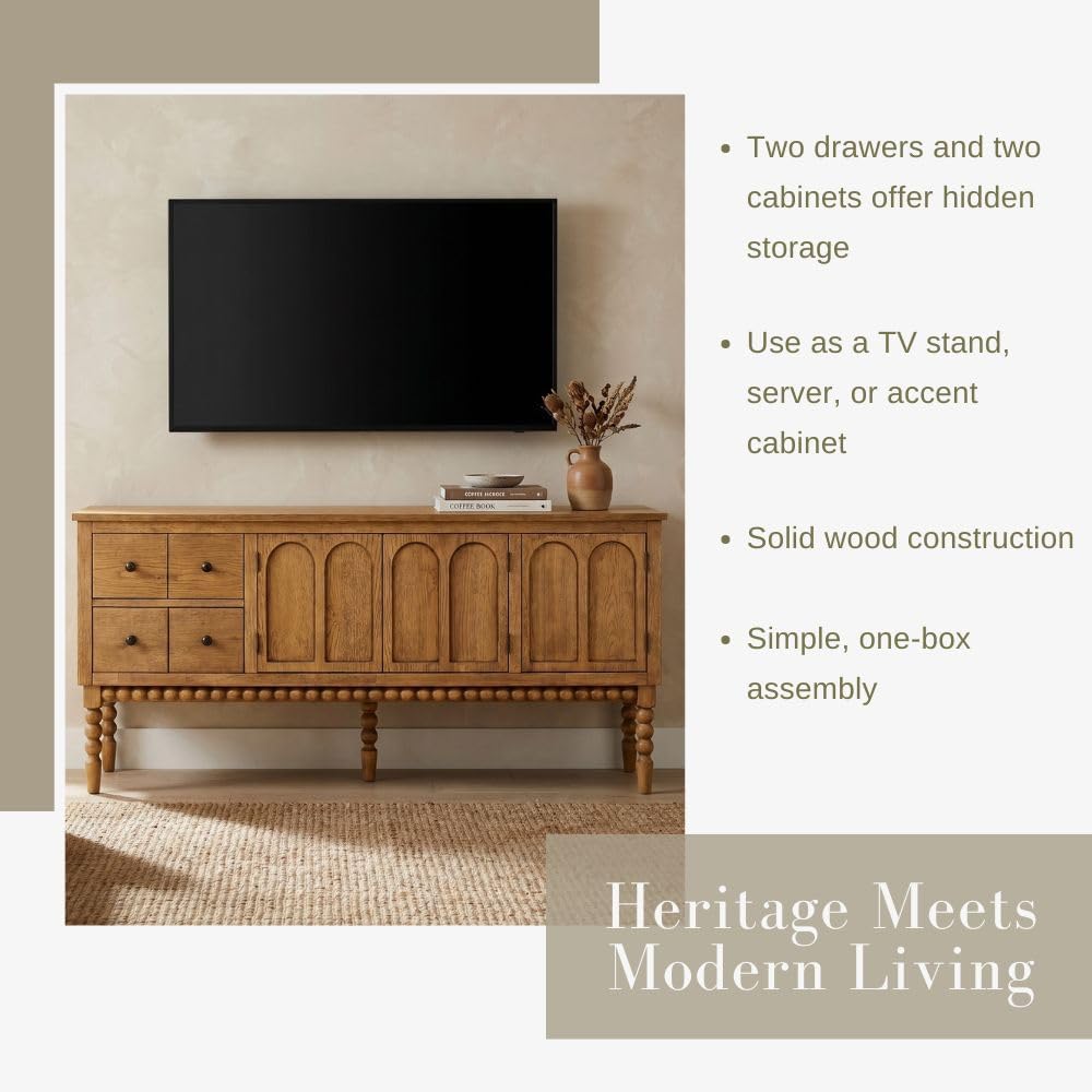 Spindle Leg Oak TV Console Cabinet