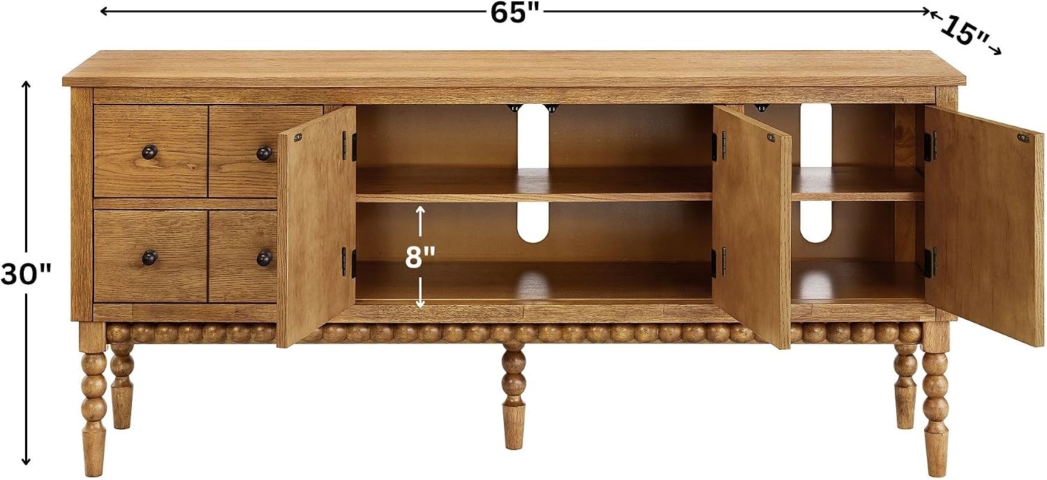 Spindle Leg Oak TV Console Cabinet
