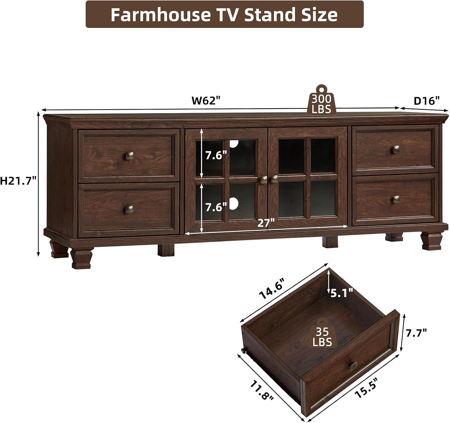 Farmhouse Walnut Drawer TV Stand