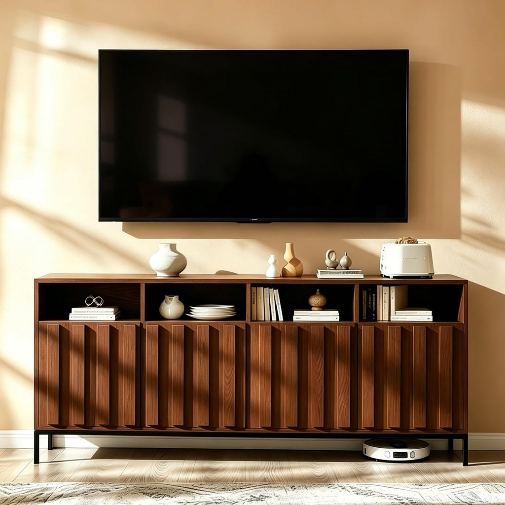 Fluted Walnut TV Media Console