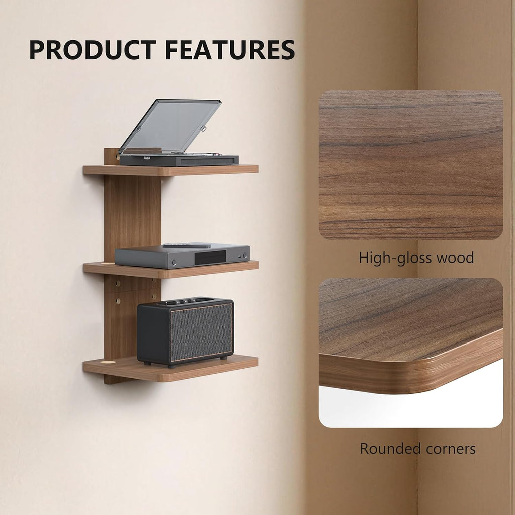3 Tier Walnut Floating TV Shelf