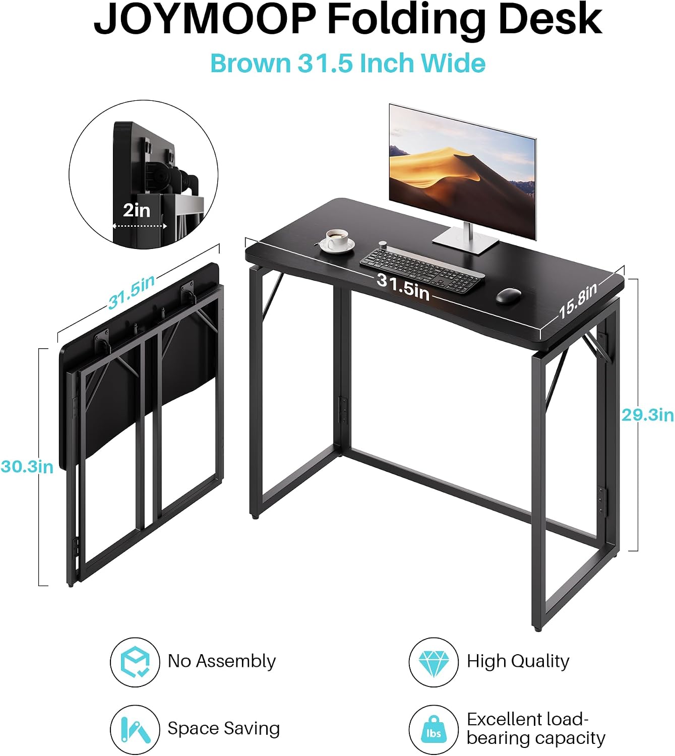 Wood Top No-Assembly Fold Desk