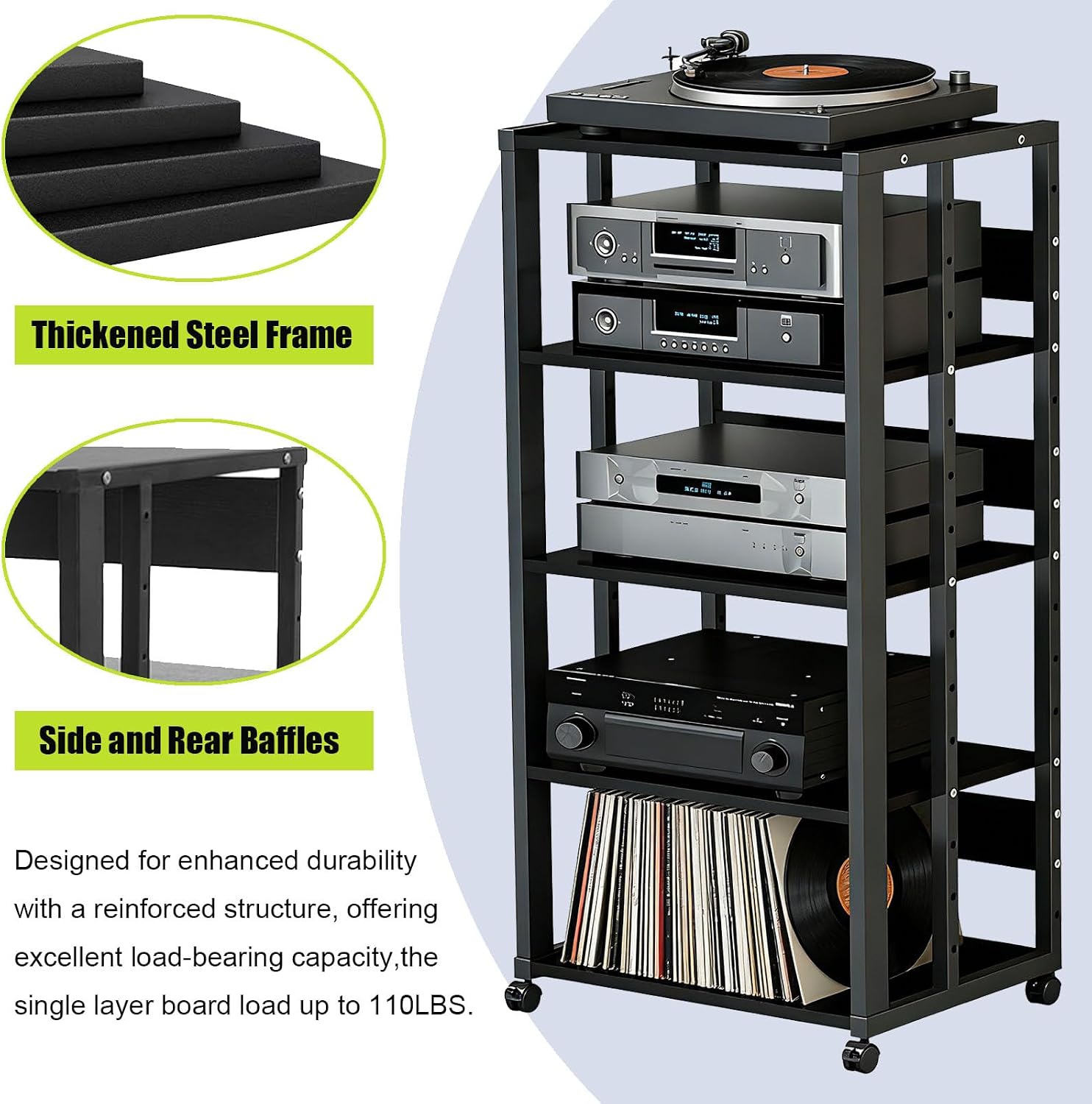 Mobile 5-Tier Audio Media Stand