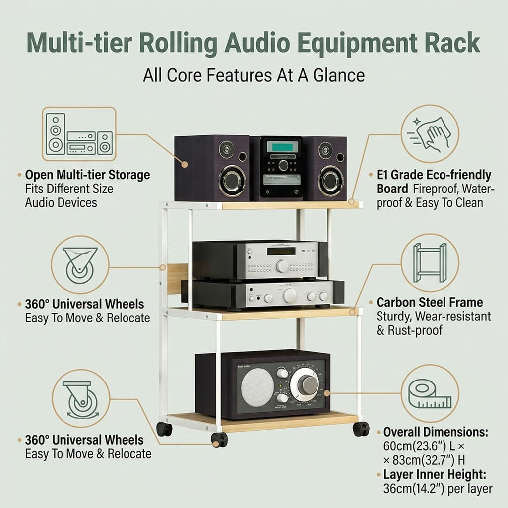 Mobile Wooden Steel Audio Rack
