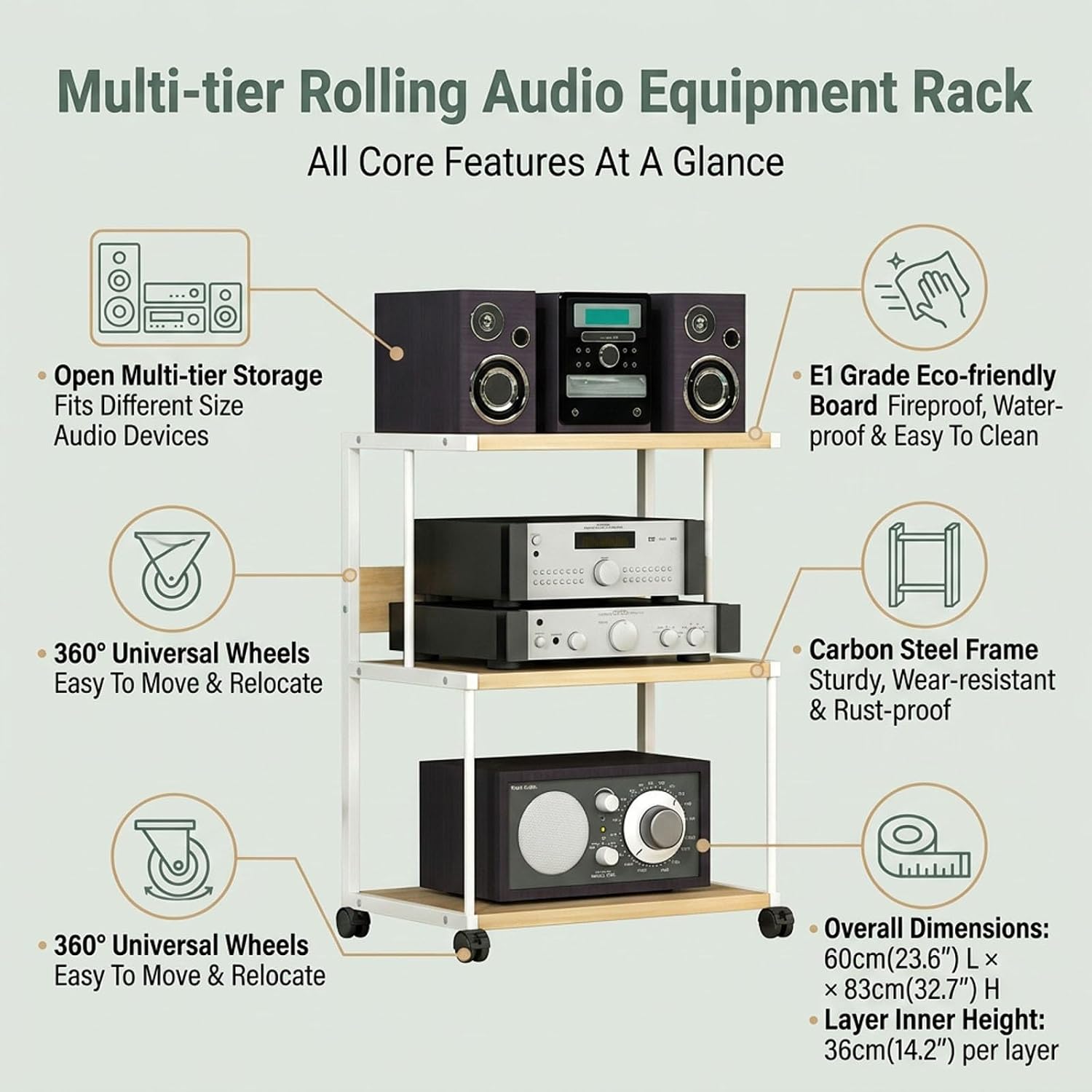 Mobile Wooden Steel Audio Rack