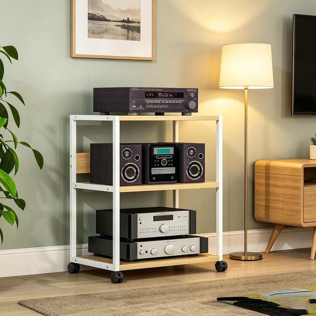 Mobile Wooden Steel Audio Rack