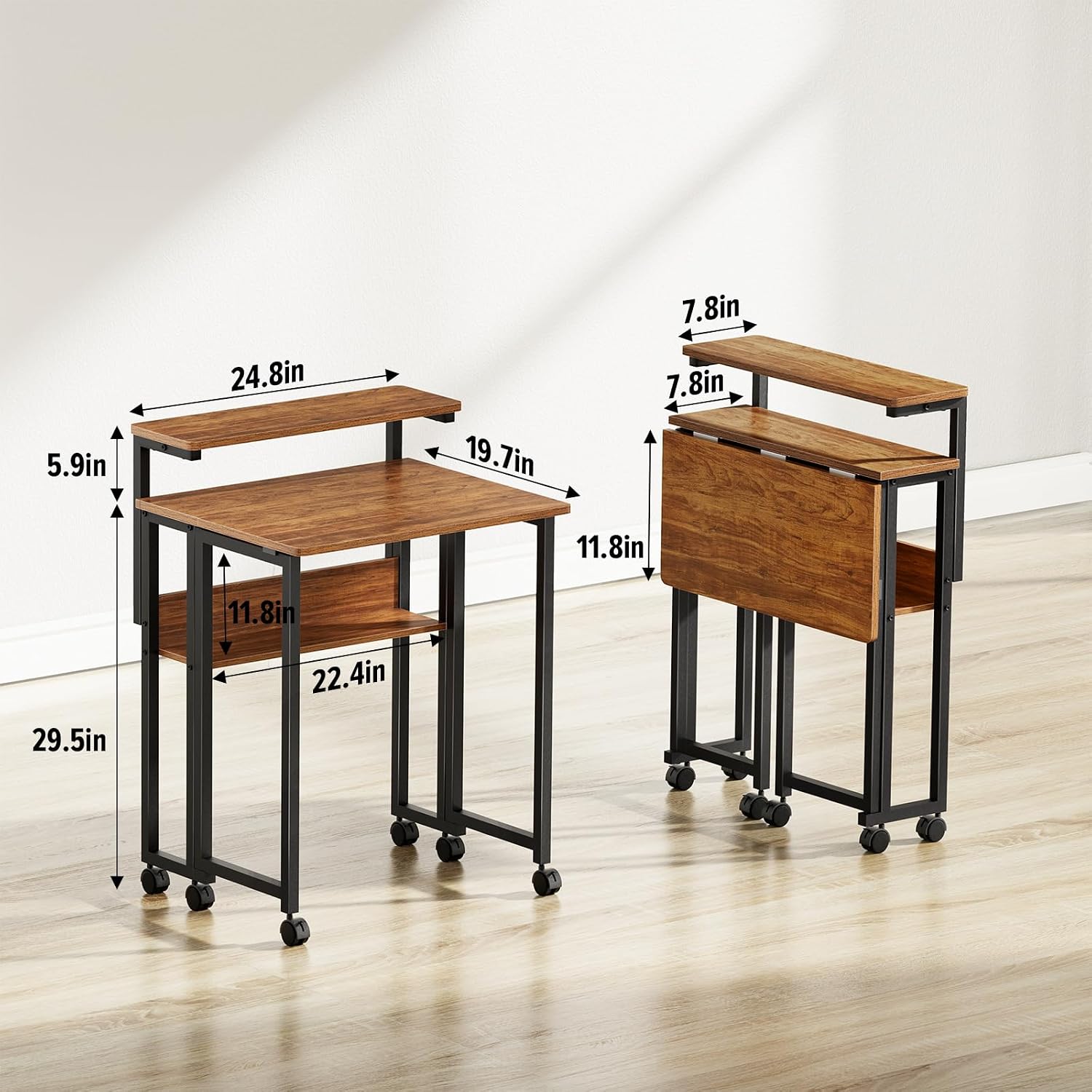Mobile Folding Desk with Shelves