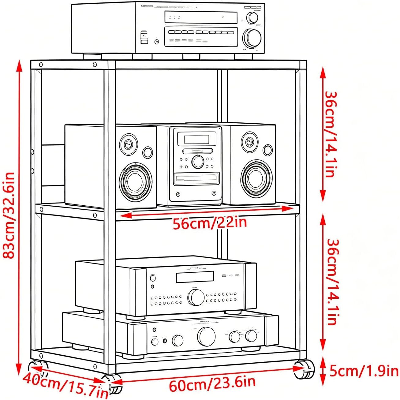 Mobile Wooden Steel Audio Rack