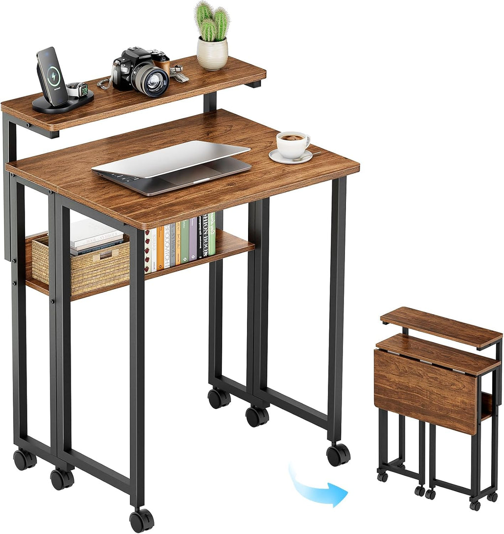 Mobile Folding Desk with Shelves
