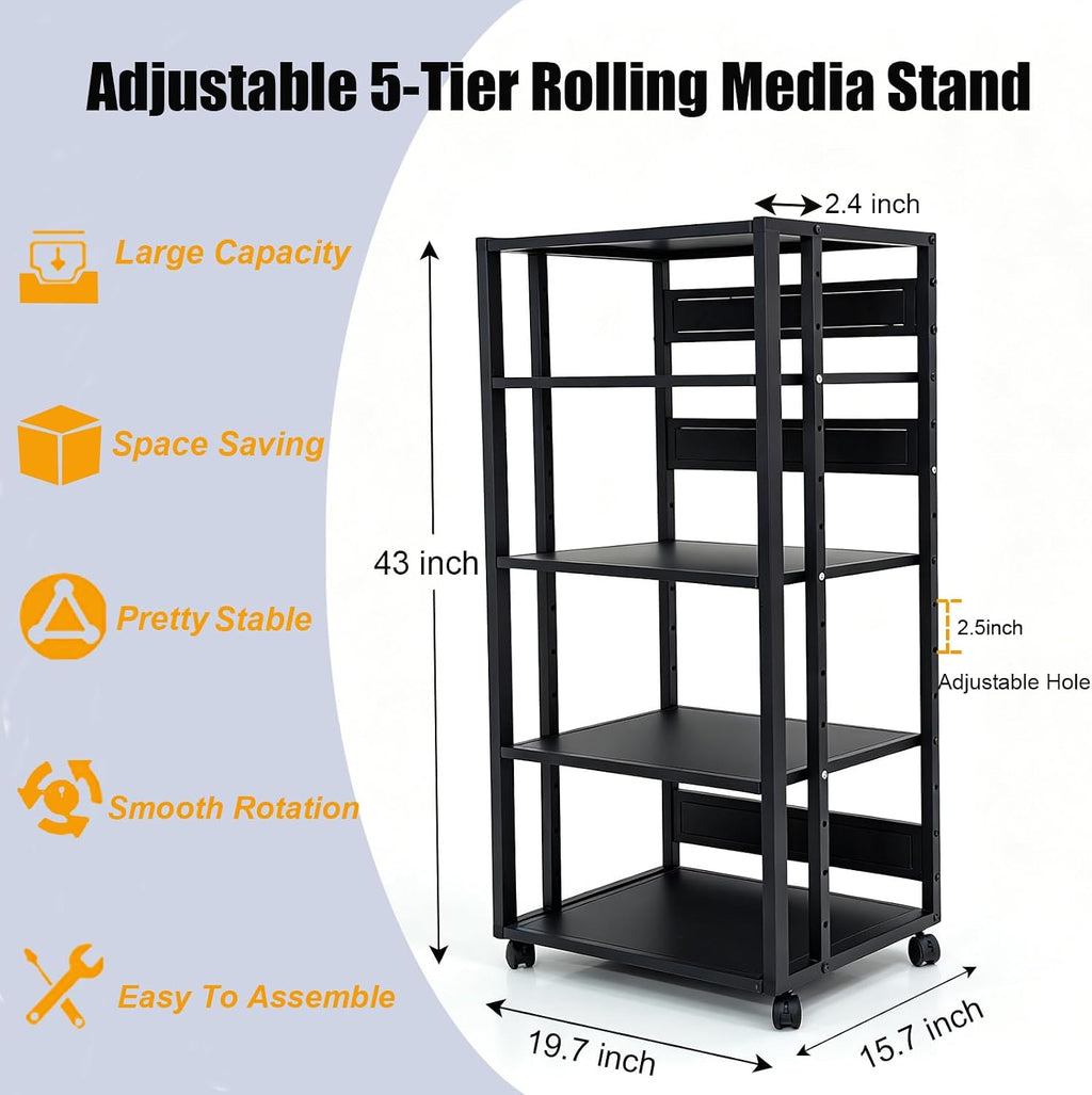 Mobile 5-Tier Audio Media Stand