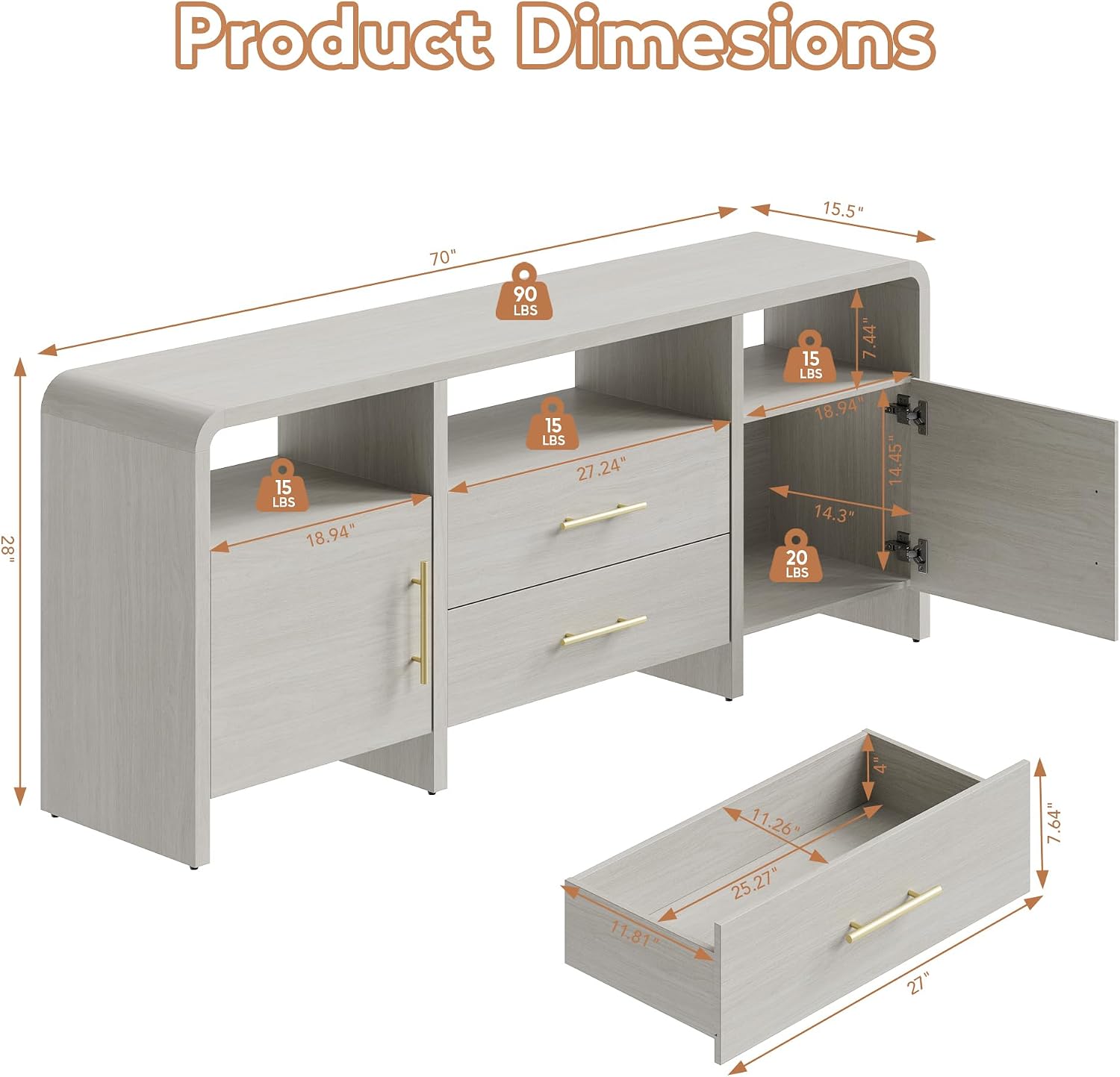 Curved Storage TV Media Stand
