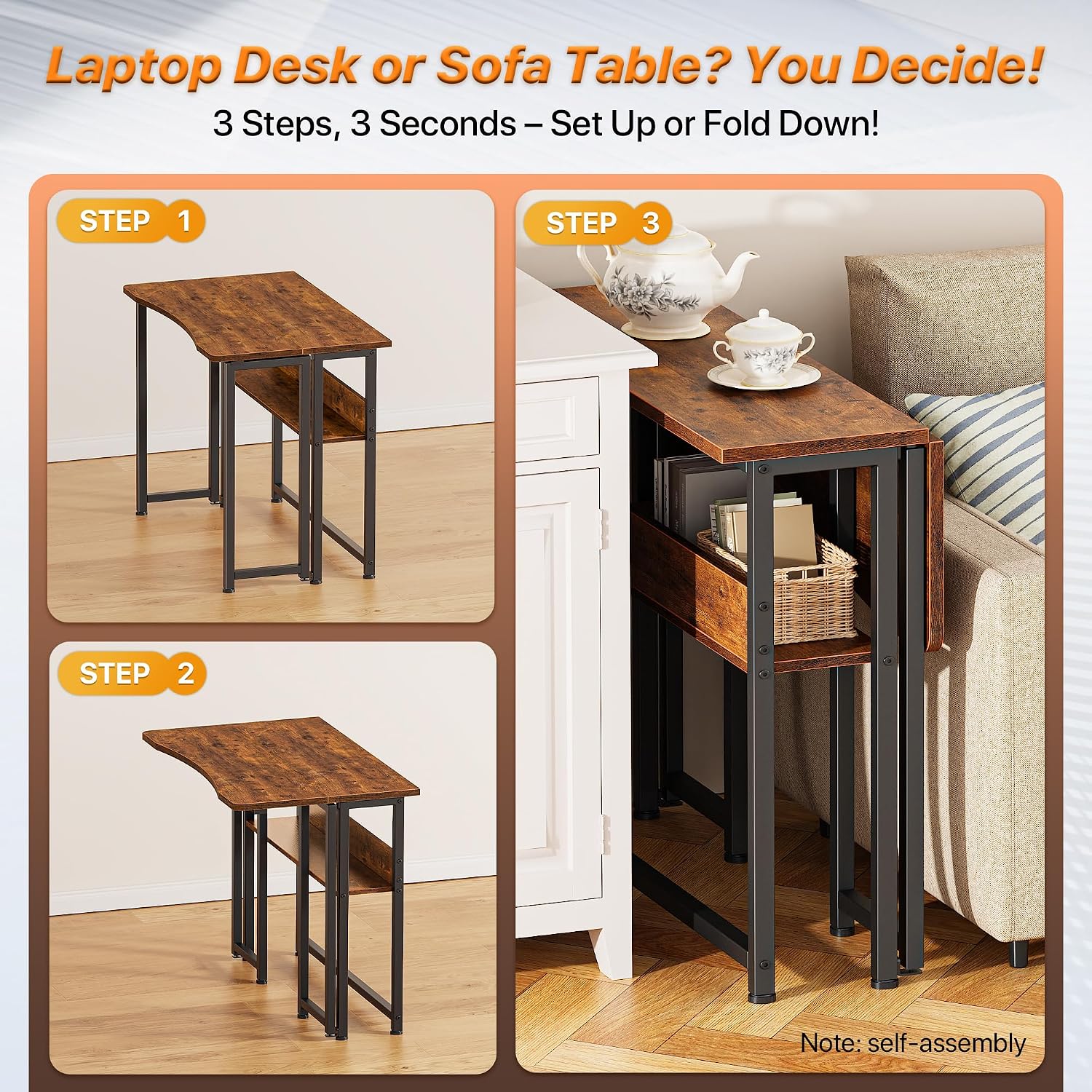 Foldable Desk With Storage Shelf