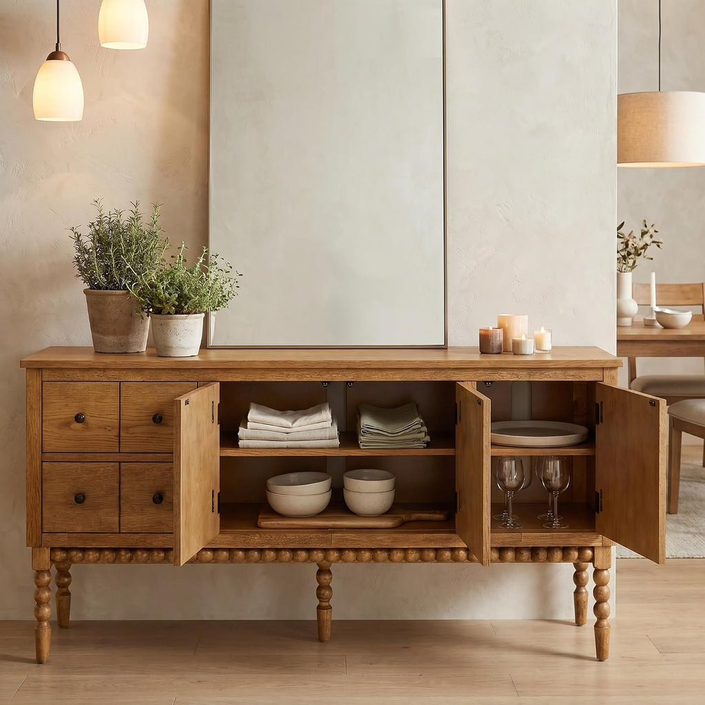 Spindle Leg Oak TV Console Cabinet