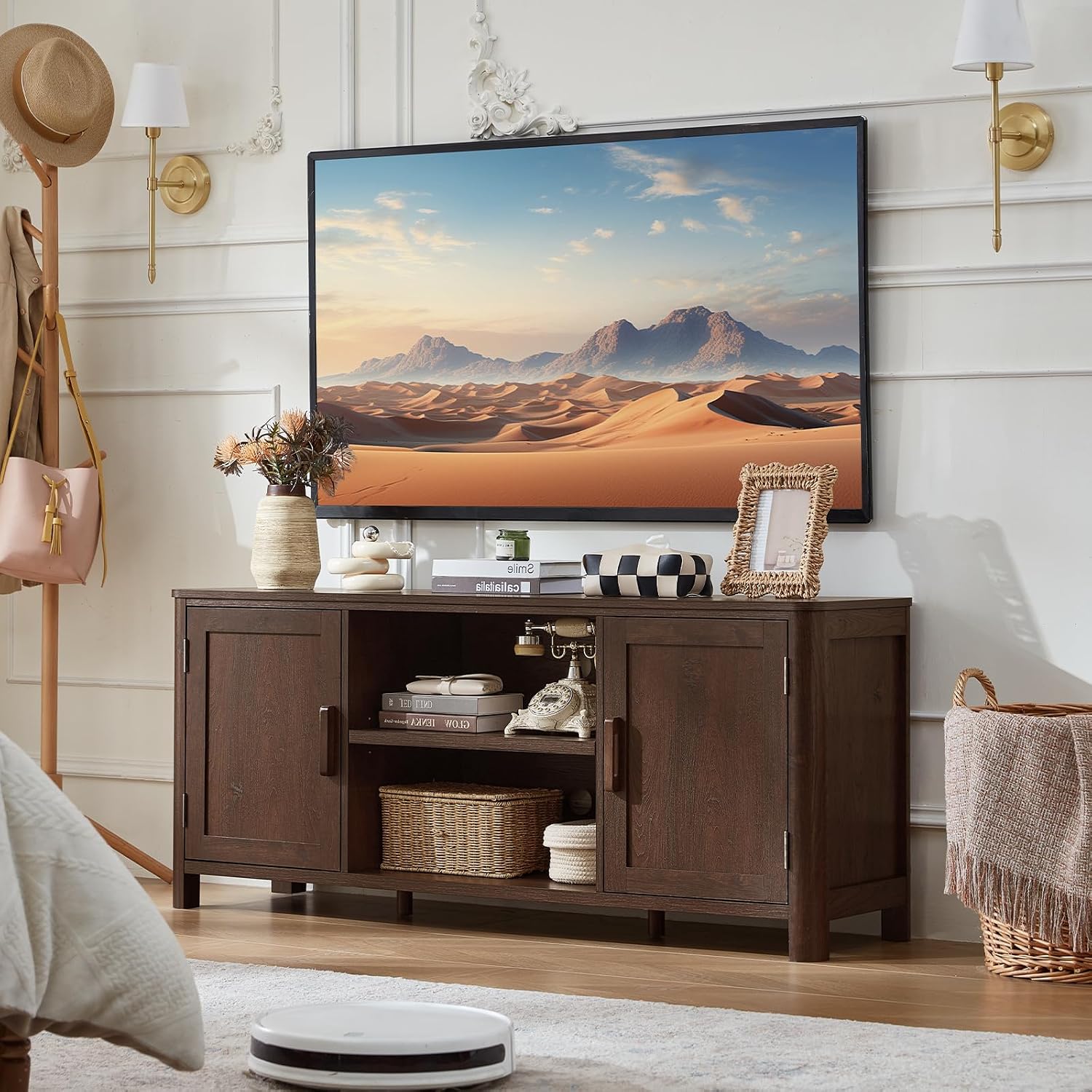 Farmhouse Walnut TV Storage Console