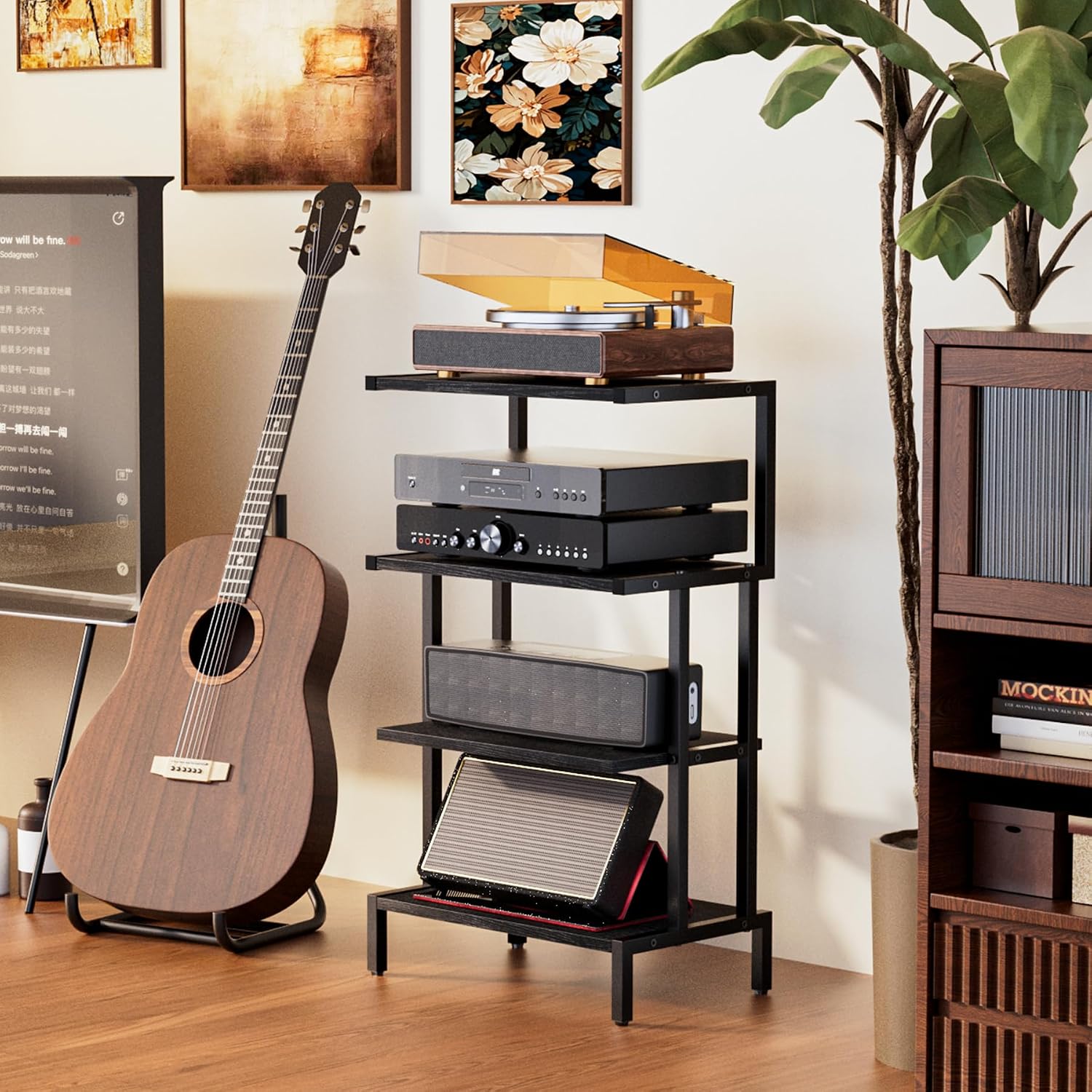 Wood 4-Tier Gaming Media Cabinet