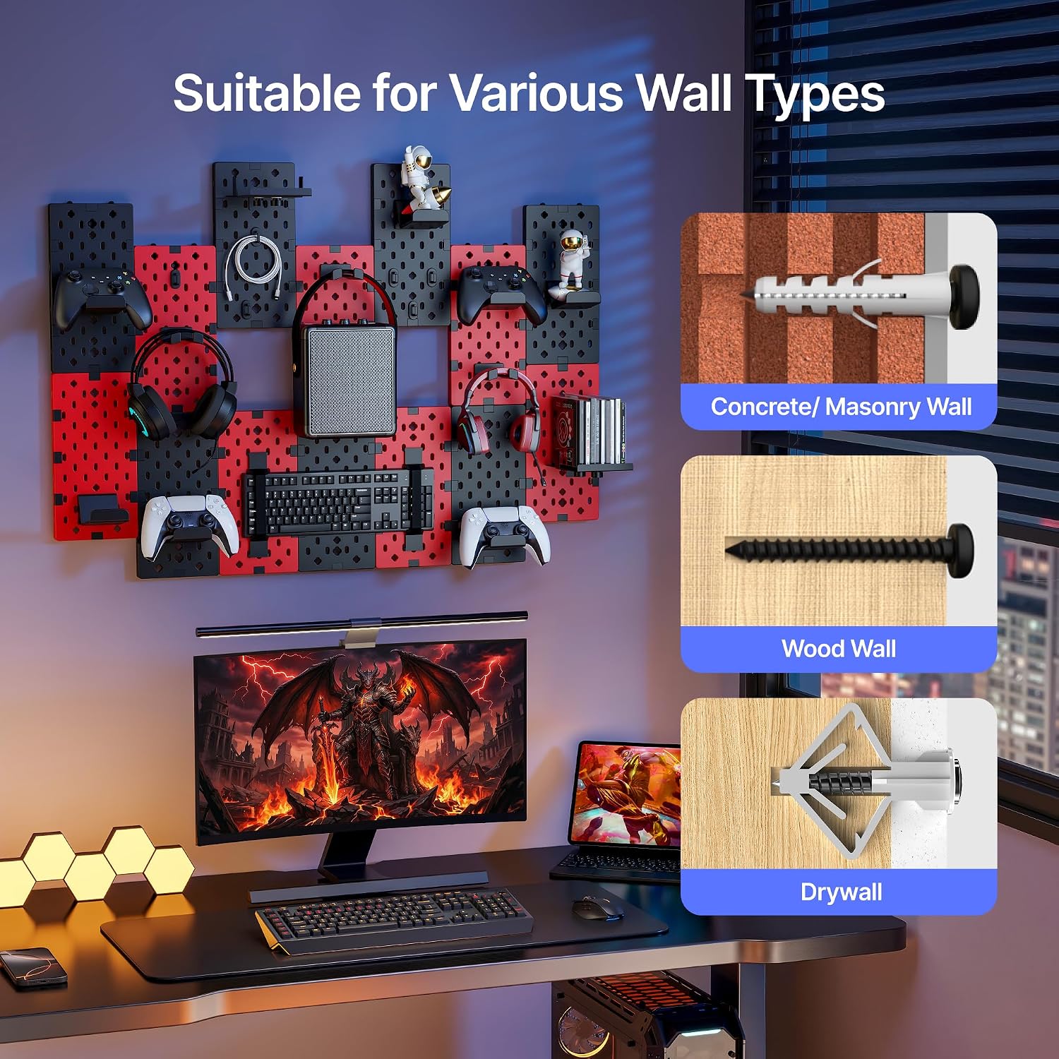 Modular Gaming Wall Pegboard Holder