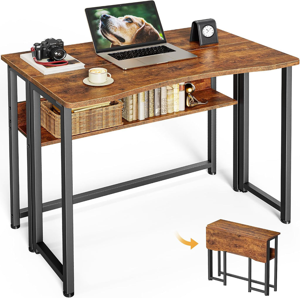 Foldable Desk With Storage Shelf