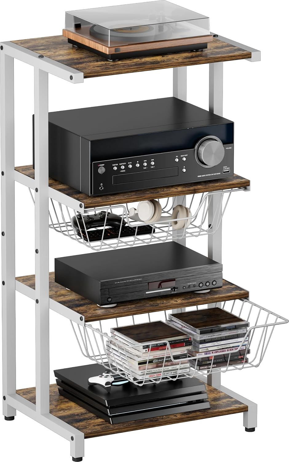 4-Tier Corner Media Stand Baskets