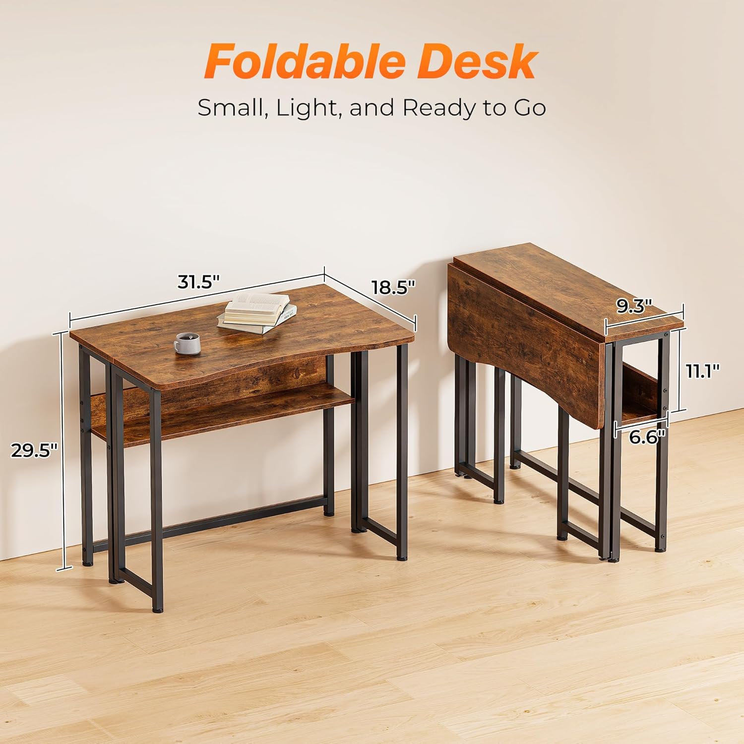 Foldable Desk With Storage Shelf