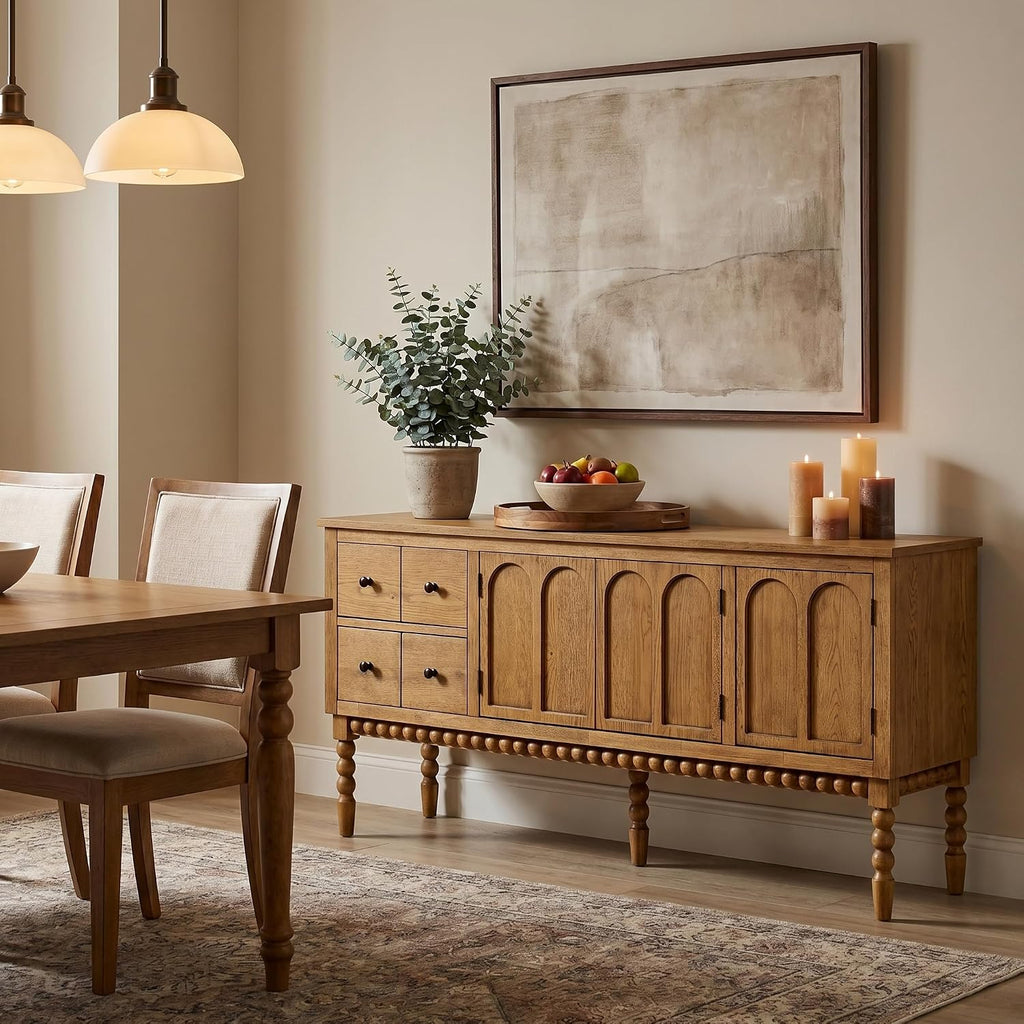 Spindle Leg Oak TV Console Cabinet