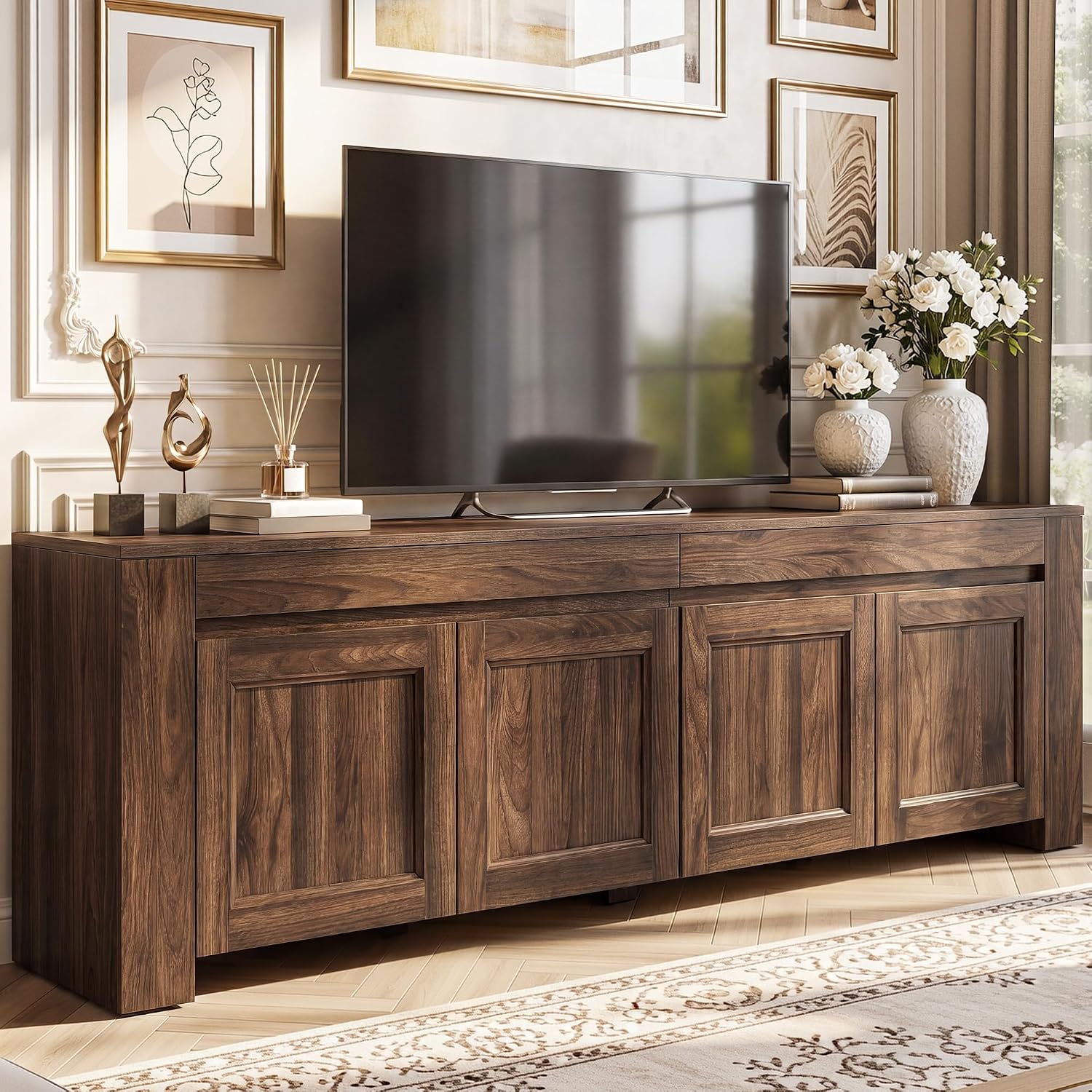 Farmhouse Walnut Storage TV Console