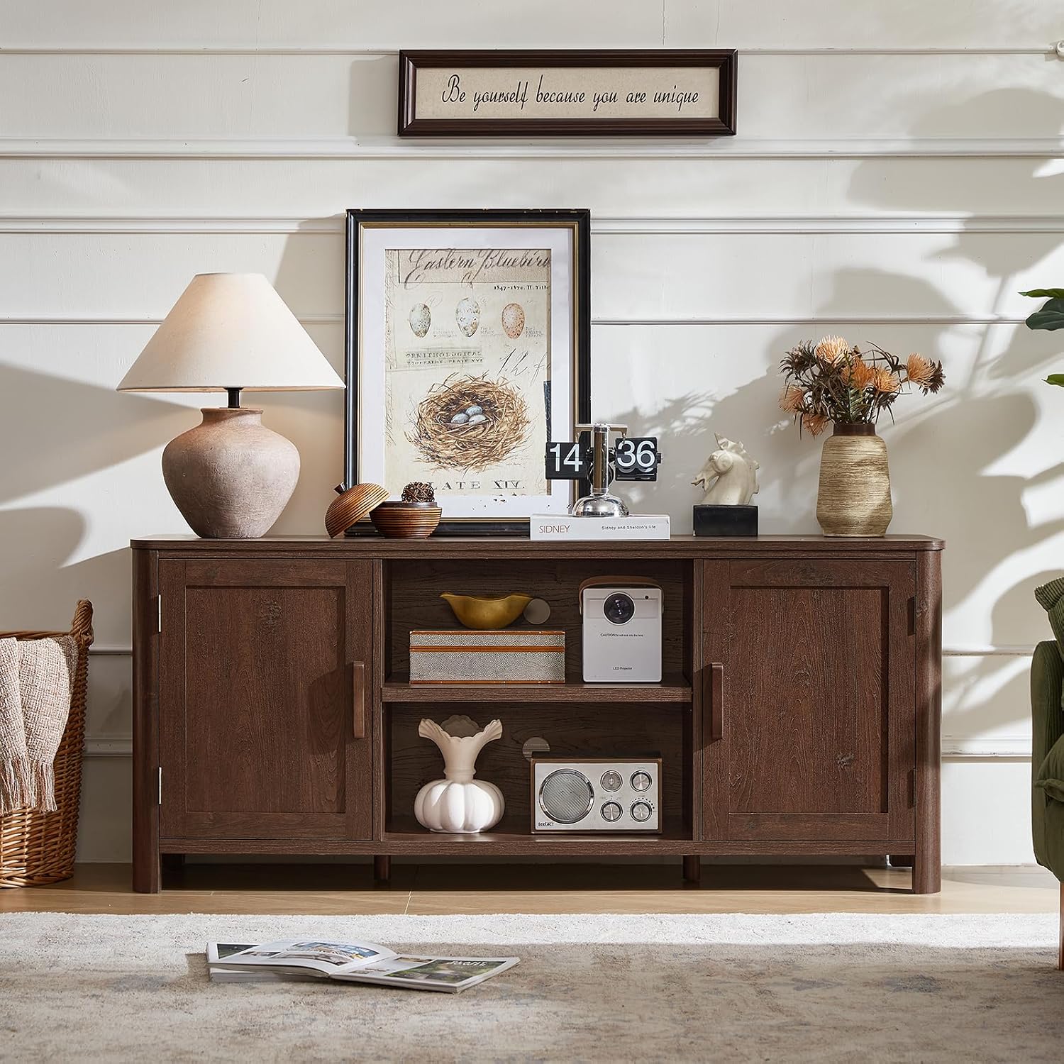 Farmhouse Walnut TV Storage Console