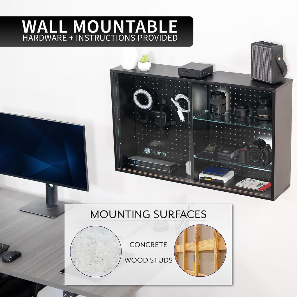 Wall Glass Door Pegboard Cabinet