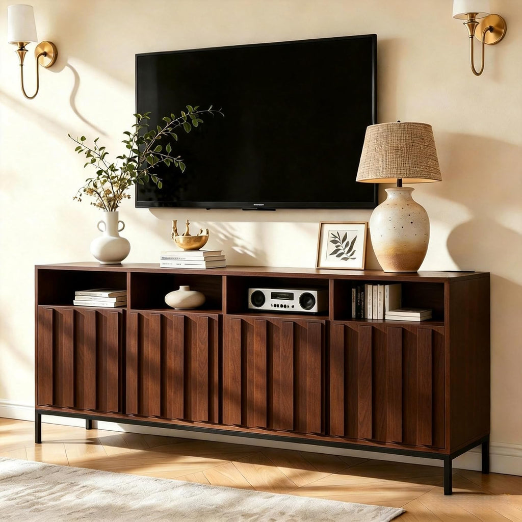 Fluted Walnut TV Media Console