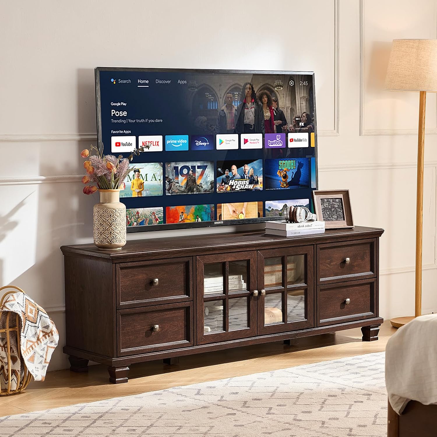 Farmhouse Walnut Drawer TV Stand
