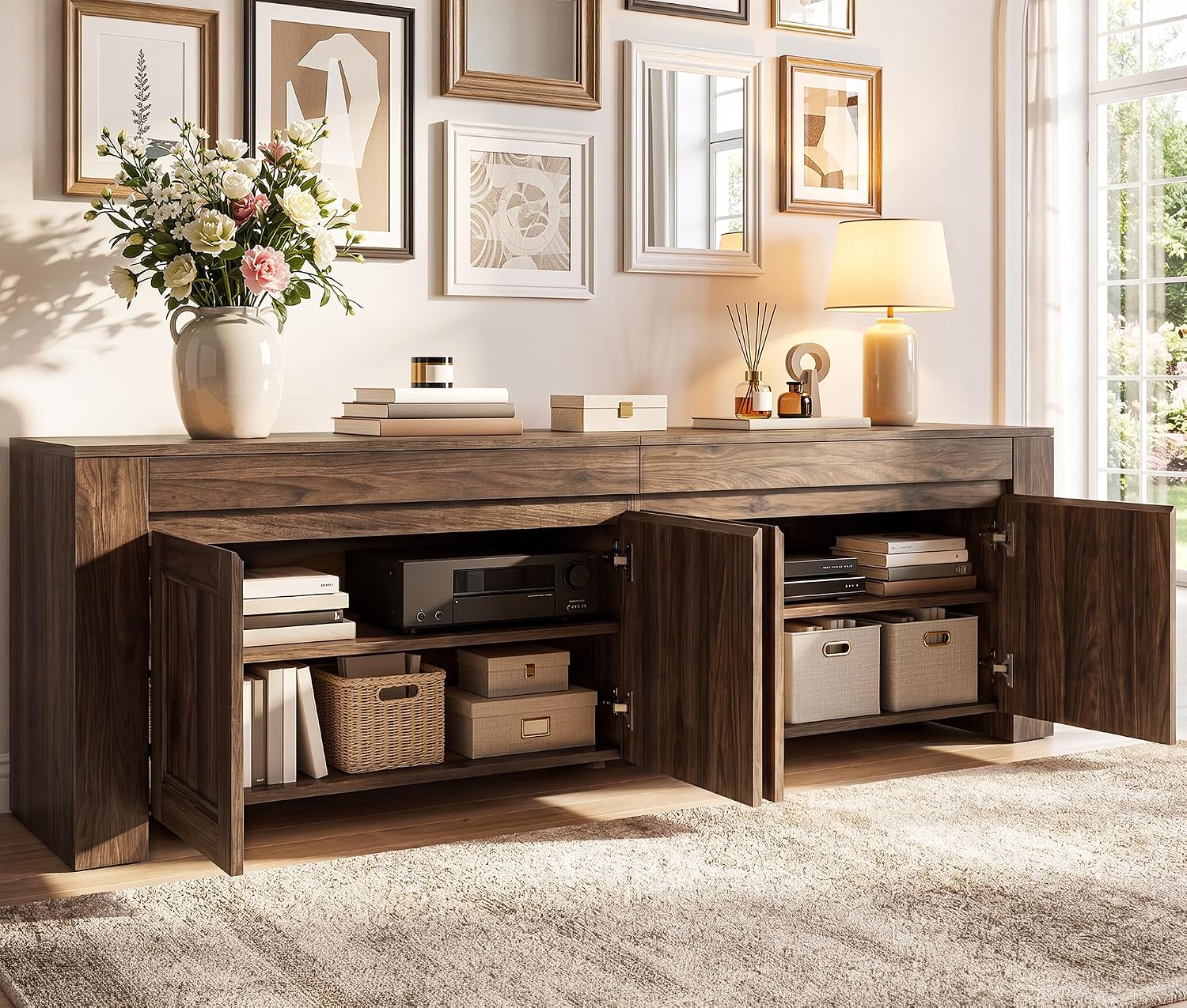 Farmhouse Walnut Storage TV Console