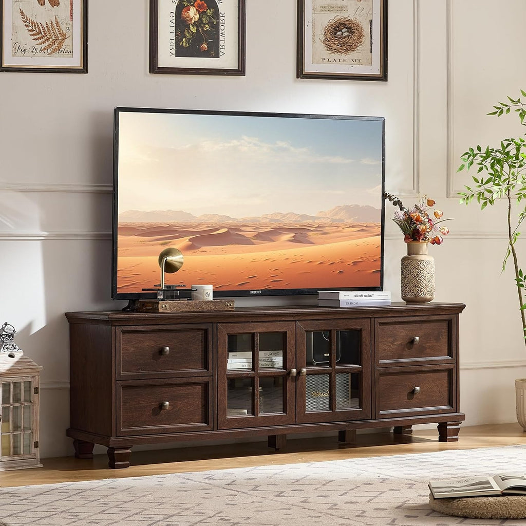 Farmhouse Walnut Drawer TV Stand